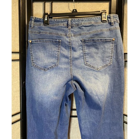 Est 1946 Denim Hi Rise Flared Leg Size 14 Jeans Raw Edge Stretch - Picture 4 of 16